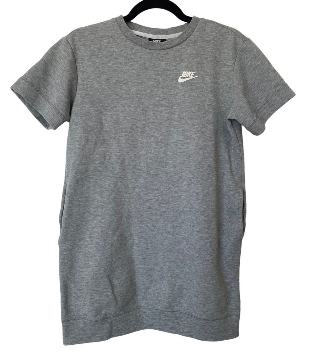 Nike Gray Crew Neck Short Sleeve Mini Shirt Dress Pocket Small Athleisure Casual